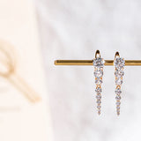 14K Rolled Gold Full Claw Inlay AAA Zircon Diamonds Decreasing Design Drop Earrings