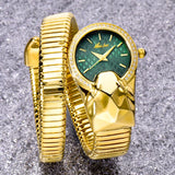 Amazing Luxury Brand Red Dial Snake Shape Zirconia Diamond Ladies Gold Iced Out Analog Quartz Movt Unique Watch