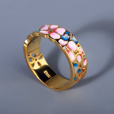 Handmade 925 Silver Exquisite Elegant Flower Enamel Pink Blue Silver Rings
