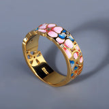 Handmade 925 Silver Exquisite Elegant Flower Enamel Pink Blue Silver Rings