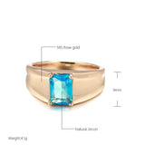 Fashion Glossy 14K Rolled Rose Gold AAA Square Blue Zircon Crystal Ring For Women or Men - Fine Jewellery