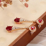 Luxury Water Drop 14K Rolled Rose Gold AAA Zircon Ruby/Emerald Dangle Earrings For Women - Fine Jewellery