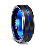 New Blue Line Design Blue and Black Tungsten Carbide Fashion Wedding Engagement Rings - Popular Choice - The Jewellery Supermarket