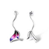 New Handmade Enamel 925 Silver Colourful Mermaid Tail Long Tassel Earrings