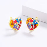 Newest Fashion Handmade Enamel Colourful Heart Shape 925 Silver Earrings