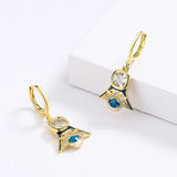 Classic Geometric Triangle Inlaid Blue Zircon Handmade Enamel Long Earrings