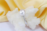 Superb Real Cultured Pearl Sterling Silver AAA Zircon Diamonds Adjustable Rings