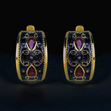 Exquisite Gold Inlaid AAA Red Zircon Crystal Handmade Enamel Two-tone Earrings