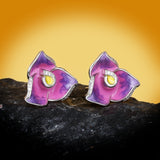 Exquisite 925 white Purple Flower Handmade Enamel Elegant Earrings
