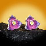 Exquisite 925 white Purple Flower Handmade Enamel Elegant Earrings