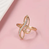 Elegant Geometric Texture 14K Rolled Rose Gold AAA White Zircon Diamonds Rings For Women - Fashion Fine Jewellery