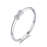 Charming AAAA Simulated Diamonds With Small Bow Finger Rings - Cute Stackable Rings Silver Fine Jewellery - The Jewellery Supermarket