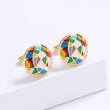 New Colourful Irregular Pattern Handmade Enamel Hoop Earrings