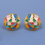 New Colourful Irregular Pattern Handmade Enamel Hoop Earrings