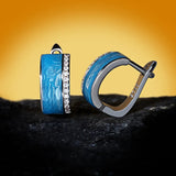 New Blue Handmade Enamel Epoxy Sparkling AAA Zircon Diamonds Silver Earrings