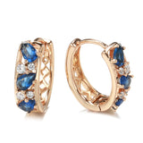 14K Gold Filled New Drop AAA Blue Red Zircon Diamonds Hoop Hollow Prong Setting Earrings