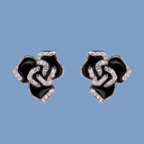 Fashion Delicate Rose Flower Black Epoxy Handmade Enamel Earrings