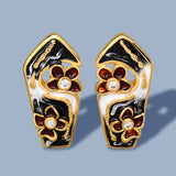 Exquisite Geometric AAA Zircon Diamonds Hollow Flower Handmade Enamel Earrings