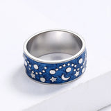 Charming Creative Night Star Moon Handmade Enamel Simple Silver 18KGP Ring