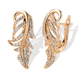 14K Gold Filled Vintage AAA Zircon Diamonds Leaf Texture Piercing Hoops Elegant Earrings