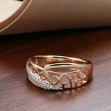 Beautiful Ethnic Hollow Flower Rolled 14K Rose Gold AAA Zircon Diamonds Ring - Daily Vintage Jewellery