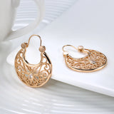 14K Gold Filled New Ethnic Design Hollow Weave Texture Round Hoops Boho Earrings