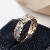 Superb Trendy Full Circle 14K Rolled Rose Gold Exquisite Turquoise Stackable Ring - Fine Vintage Jewellery