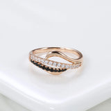 Fashion 14K Filled Rose Gold 2 Rows AAA Black Natural Zircon Diamonds Ring - Luxury Vintage Cross Fine Jewellery