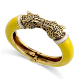 Unique Design Trendy Double Leopard Head Enamel Statement Cuff Bracelets Bangles, Gold Plated Animal Vintage Bracelet