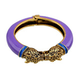 Unique Design Trendy Double Leopard Head Enamel Statement Cuff Bracelets Bangles, Gold Plated Animal Vintage Bracelet