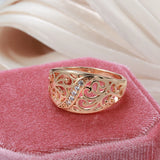 14K Rolled Gold Micro Wax Inlay AAAl Zircon Diamonds Hollow Flower Vintage Ring For Women