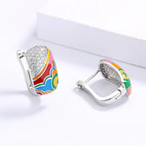 New Irregular Colour Handmade Enamel AAA Zircon Diamonds Silver Earrings
