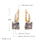 14K Gold Filled Rose Red Green Gradient AAAA  Rainbow Zircon Crystal Square Cut Earrings