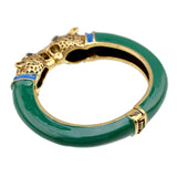 Unique Design Trendy Double Leopard Head Enamel Statement Cuff Bracelets Bangles, Gold Plated Animal Vintage Bracelet