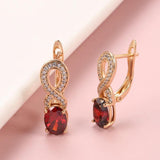 Charming Flower Shape 14K Rolled Rose Gold Red AAA Zircon Crystals Elegant Earrings - Vintage Style Jewellery