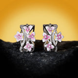 Classic 925 Silver Violet Flower Shape Handmade Enamel Epoxy Earrings
