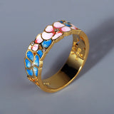 Handmade 925 Silver Exquisite Elegant Flower Enamel Pink Blue Silver Rings