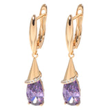 14K Gold Filled Teardrop Blue White AAA Zircon Diamonds inlay Pendant Elegant Earrings
