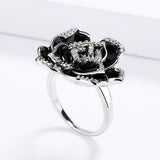 Elegant Unique Black Flower Handmade Enamel AAA Zircon Diamonds Ring