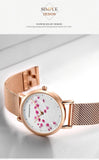 New Design Elegant Red Plum Blossom Dial Female Watch - Quartz Movement Genuine Leather Band  Ladies Wristwatches