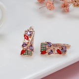 14K Gold Filled AAA Inlay Jelly Green Violet Zircon Diamonds Gold Flower Square Earrings