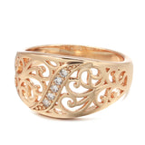 14K Rolled Gold Micro Wax Inlay AAAl Zircon Diamonds Hollow Flower Vintage Ring For Women