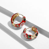 New Fashion Enamel Flower Huggie Hoop Vintage Boho Circle Handmade Earrings