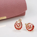 14K Gold Filled Geometric Blue, Red Plaid Paint Enamel Drop Circle Fashion Earrings