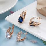 14K Gold Filled New Oval Gems White Deep Blue AAA Zircon Crystal Stacked Round Earrings