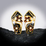 Exquisite Geometric AAA Zircon Diamonds Hollow Flower Handmade Enamel Earrings
