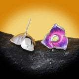Exquisite 925 white Purple Flower Handmade Enamel Elegant Earrings
