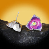 Exquisite 925 white Purple Flower Handmade Enamel Elegant Earrings