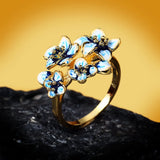 Creative Blue Flower Handmade Enamel Epoxy Bohemian Silver Ring For Women