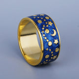 Charming Creative Night Star Moon Handmade Enamel Simple Silver 18KGP Ring